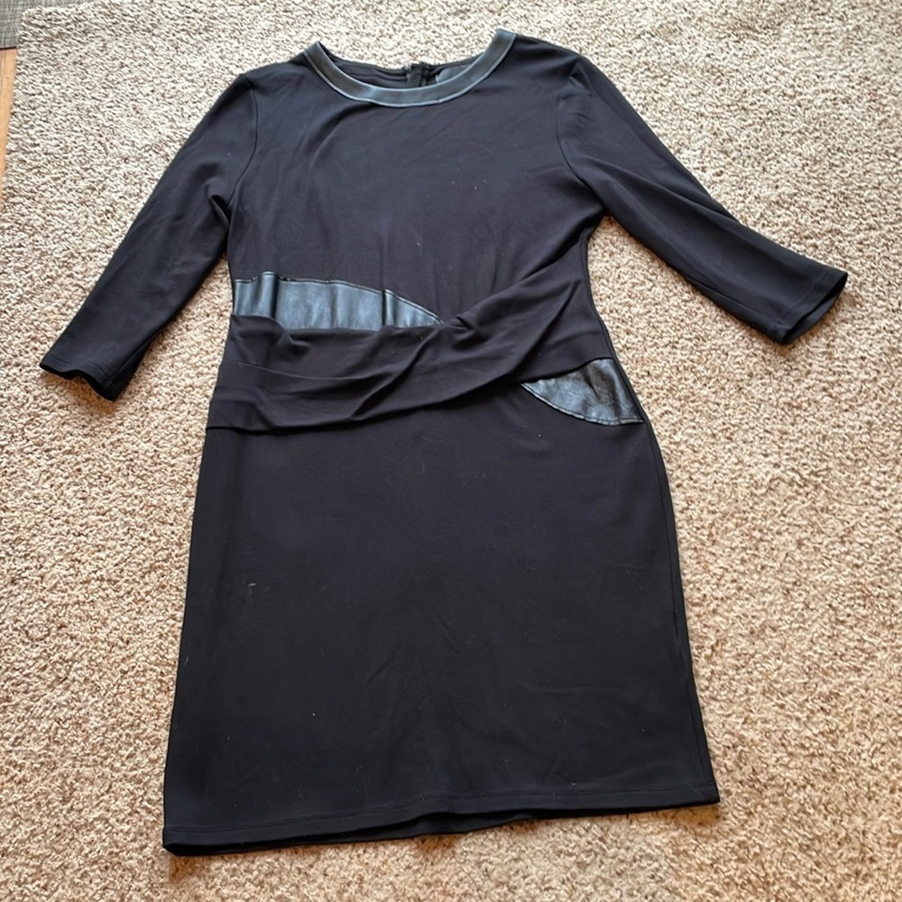 Steffan Schraut black dress with leather detailing fits size L**